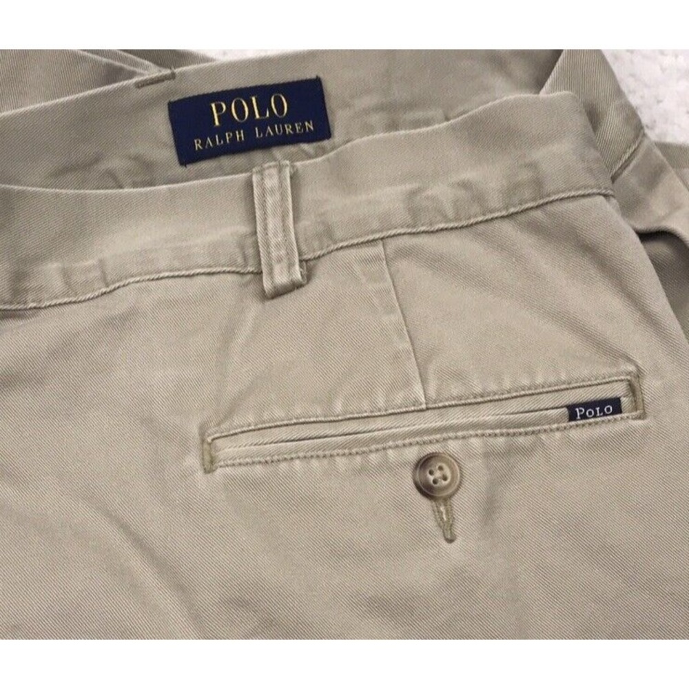 VTG Polo Ralph Lauren Short Chino Men 40x8" (FIT 36) Tan PLEAT Chino 90s Preppy
